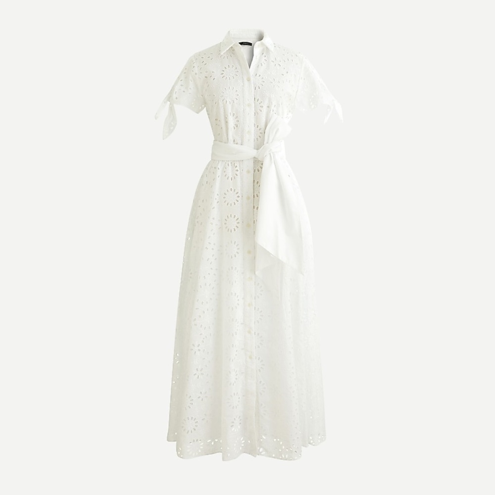 NWT J.Crew Long shirtdress in White Eyelet, size 0
